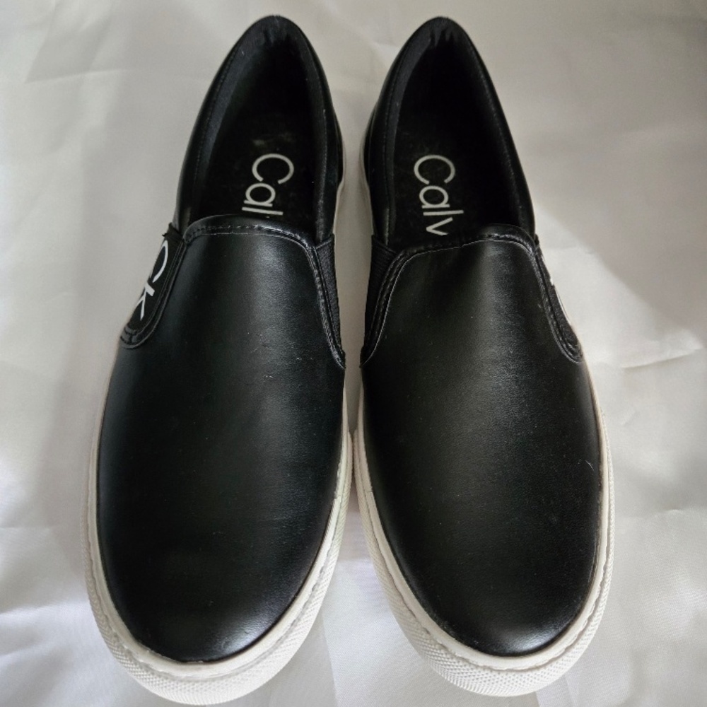 Calvin Klein Black Leather Slip-On's - Size 7.5